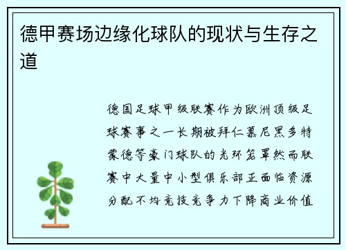 德甲赛场边缘化球队的现状与生存之道